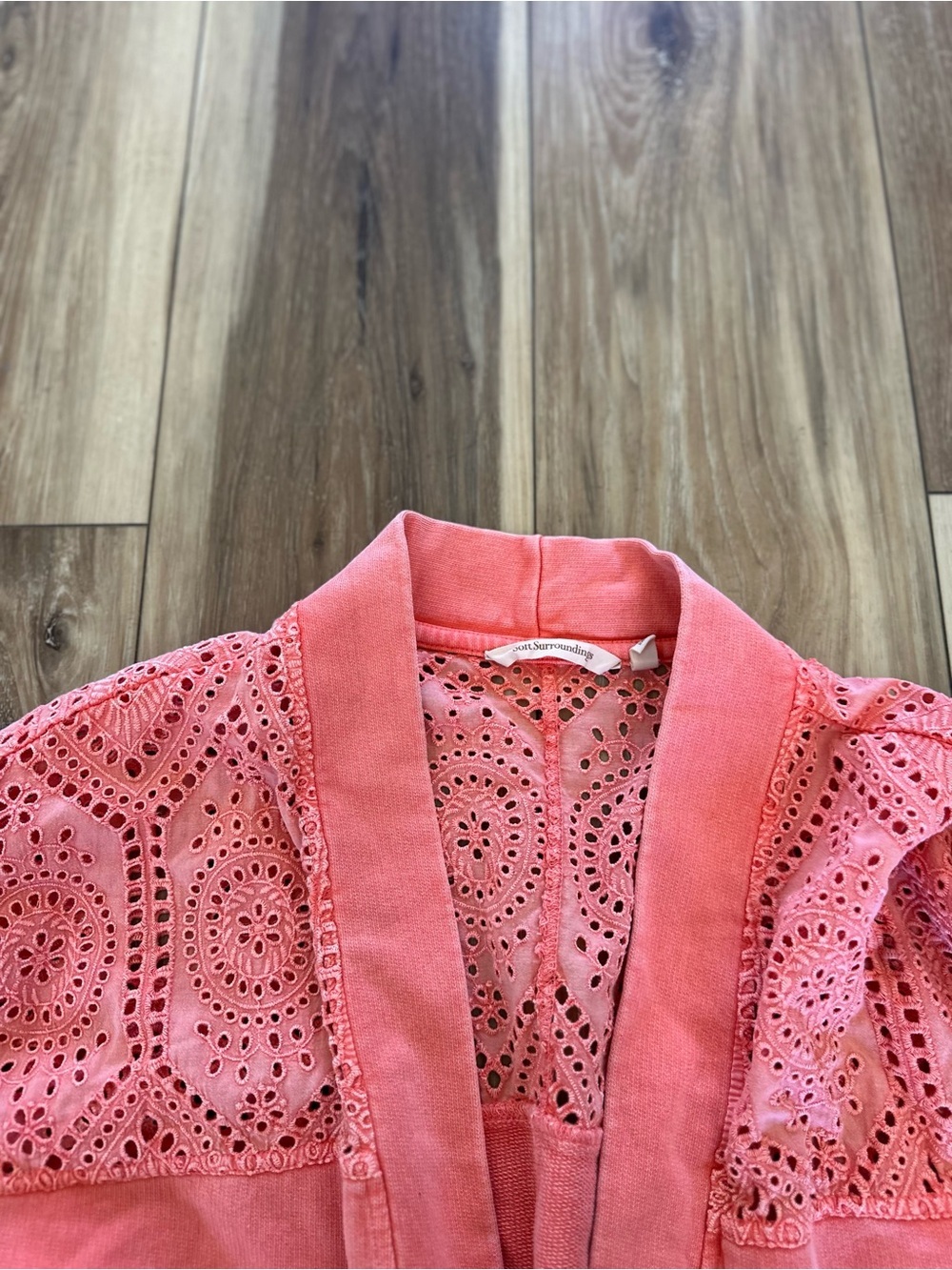 Soft surroundings womens Ellie topper knit eyelet orange open cardigan size M - Picture 4 of 6